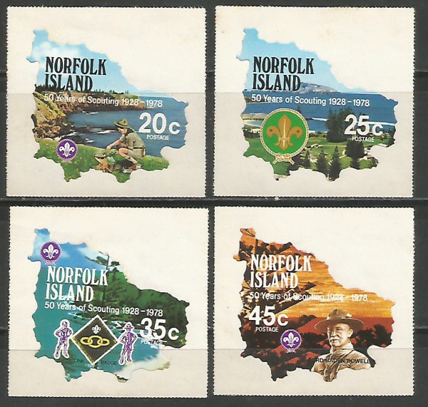 12  ILHA NORFOLK  Raros Selos Adesivos Retratando Escotismo
