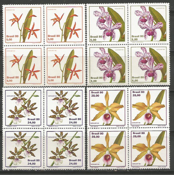 20  BRASIL  Selos da Série Orquídeas em Quadras Mint