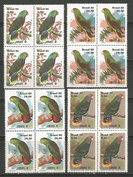 21  BRASIL  Selos da Série Fauna Brasileira em Quadras Mint