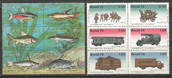 24  BRASIL  2 Sextilhas anos 1976/78 em Selos Mint