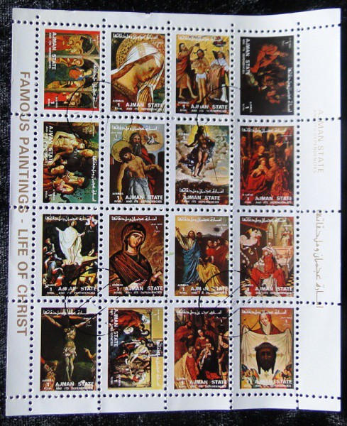 TEMÁTICOS: SACROS - (PINTURAS FAMOSAS SOBRE A VIDA DE CRISTO): MINI-FOLHA (08x10cm) c/ 16 SELOS, ÁRA