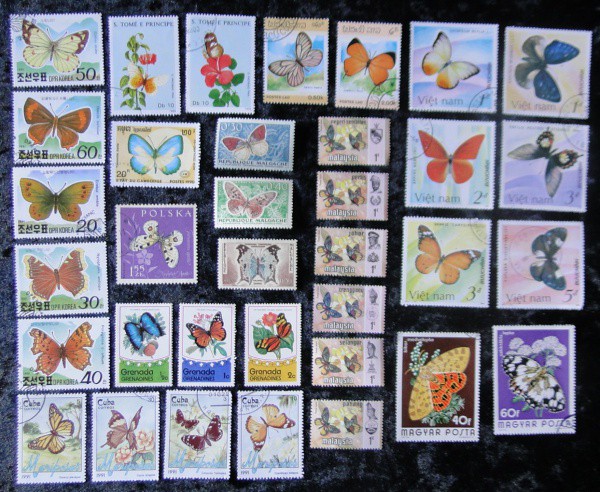 TEMÁTICOS: BORBOLETAS (1) - 35 SELOS DIFERENTES, DIVERSOS PAÍSES, LINDOS, VEJA TODAS AS FOTOS
