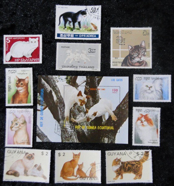 TEMÁTICOS: GATOS - 11 SELOS + 01 BLOCO - DIVERSOS PAÍSES, LINDO LOTE, VEJA TODAS AS FOTOS