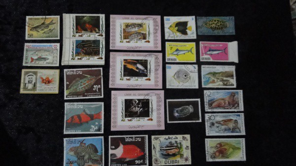 TEMÁTICOS: ANIMAIS MARINHOS (PEIXES/FOCAS...) - 20 SELOS + 03 MINI-BLOCOS - DIVERSOS PAÍSES, LINDO L