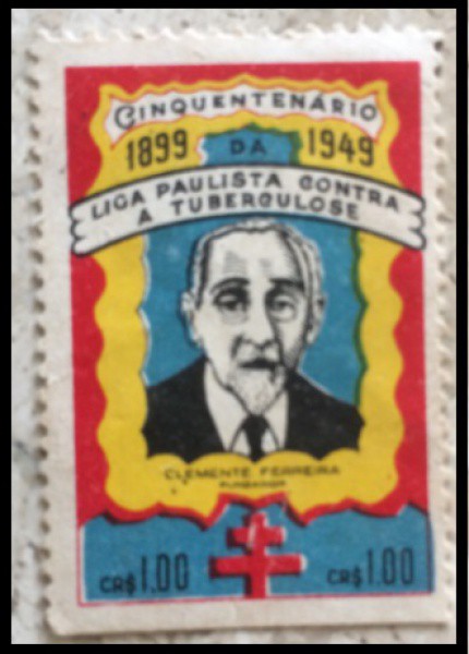 VINHETA - DA LIGA PAULISTA CAMPANHA CONTRA TUBERCULOSE  ANO 1949 MOLDURA VERMELHA  - ESCASSO E BELIS