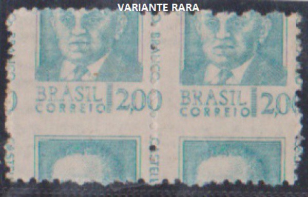 Brasil - Selo regular Castelo Braco em prova na cor azul. Par horizontal com deslocamento da denteaç