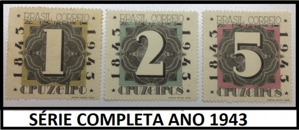 BRASIL - SÉRIE COMPLETA DE SELOS AÉREOS DO ANO 1943 EM EXCELENTE ESTADO DE CONSERVAÇÃO !