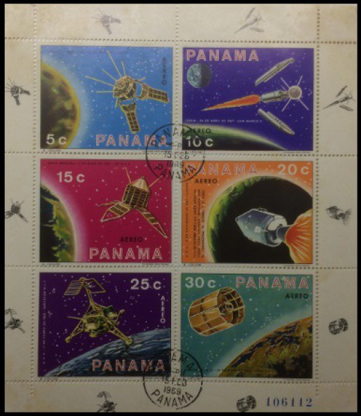 PANAMA - BLOCO GRANDE  COM 6 SELOS GRANDES COM O TEMA CONQUISTA ESPACIAL - UM SHOW DE BLOCO EM EXCEL
