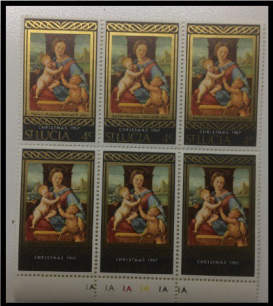 ST LUCIA  - SEXTILHA COMEMORATIVA AO NATAL NO ANO 1964 COM O TEMA ARTE PINTURA SACRA - EM ESTADO MIN