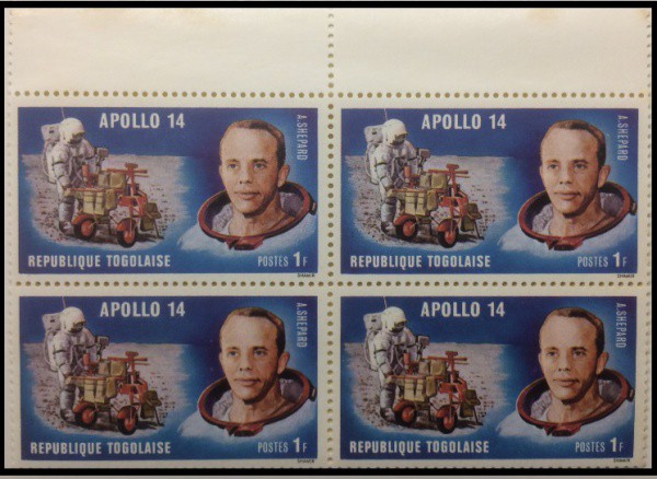 REPUBLICA DO TOGO   - QUADRA  COMEMORATIVA A APOLLO 14 NA CONQUISTA ESPACIAL COM ASTRONAUTA SHEPPARD