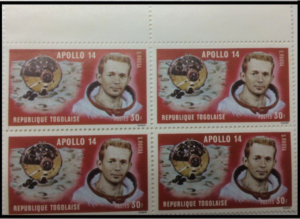 REPUBLICA DO TOGO   - QUADRA  COMEMORATIVA A APOLLO 14 NA CONQUISTA ESPACIAL COM ASTRONAUTA ROOSA -