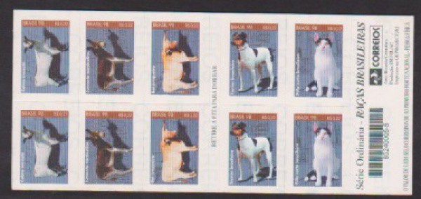Brasil 1998 - caderneta animais com cães, gatos,bovinos e caprinos. Valor de catálogo R$ 40,00