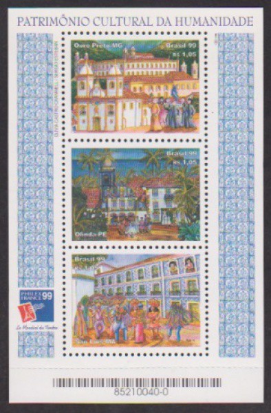 Brasil 1999 - Patrimônio Cultural, bloco sem carimbo com goma!