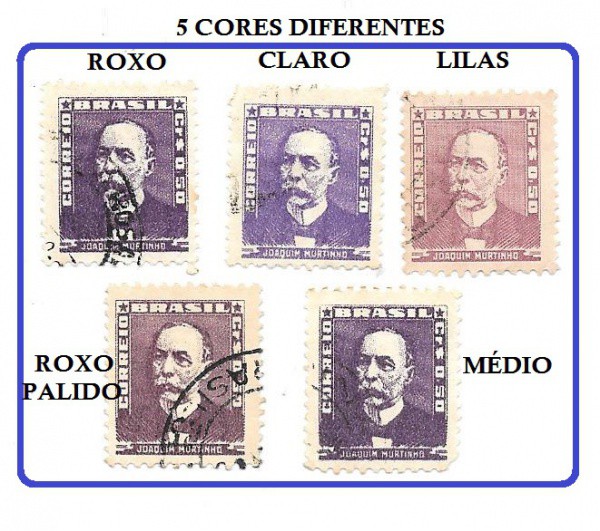 BRASIL - LOTE COM 5 SELOS COM VARIAÇÃO DE COR SELO RHM 495 - SELOS EM EXCELENTE ESTADO DE CONSERVAÇÃ