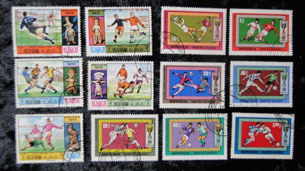 FUTEBOL -  DUAS SÉRIES TEMÁTICAS MÉXICO 70  c/07 SELOS + 05 - PAISES DIFERENTES, SÉRIES DIFÍCEIS DE