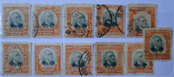 BRASIL - OFFICIAL - 11 SELOS  - AFFONSO PENNA - DE 10 RÉIS ATÉ 10.000 RÉIS - EXCELENTE LOTE - RARIDA