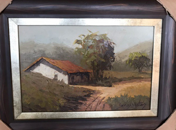 AM075, JONAS MATOS, óleo sobre tela, representando paisagem, medindo 30 x 20 cm.