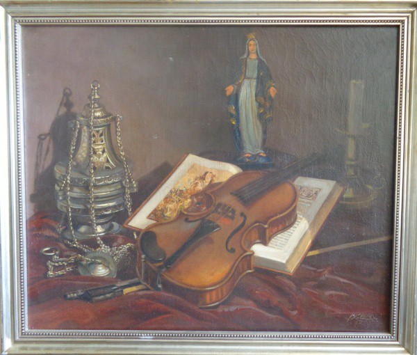 AM075, F. SOLER, óleo sobre tela, "Composição", medindo 63 x 52 cm.