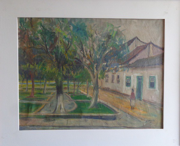 AM075, GIANCARLO ZORLINI, óleo sobre tela, "Praça de Paraty", medindo 65 x 50 cm.