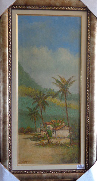 AM075, EUGÊNIO ACOSTA, óleo sobre tela, representando paisagem, medindo 30 x 70 cm.