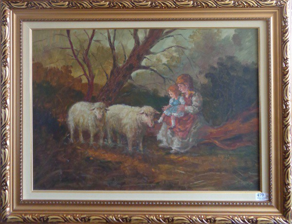 AM075, SÉRGIO YPLINSKY, óleo sobre placa, representando paisagem com figuras, medindo 70 x 50 cm.