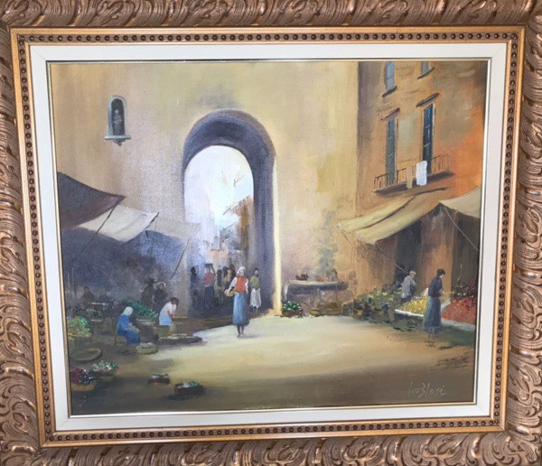 AM075, IVO BLASI, óleo sobre tela, representando cena urbana, medindo 65 x 50 cm.