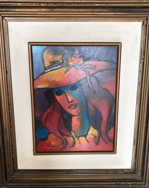 AM075, LUGMAR PASSOS VIEIRA, óleo sobre placa, representando figura feminina, medindo 17 x 23 cm.