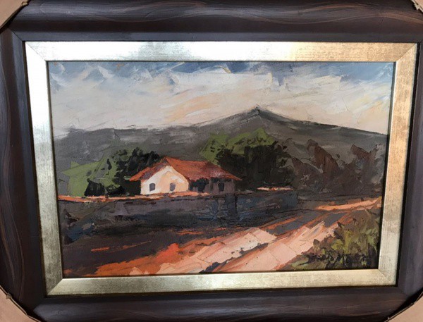 AM075, JONAS MATOS, óleo sobre tela, representando paisagem, medindo 30 x 20 cm.