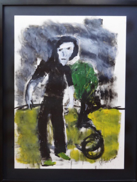 Pitágoras Óleo sobre cartão, assinado no canto inferior direito, medindo: 67 cm x 48 cm. Obra com mo