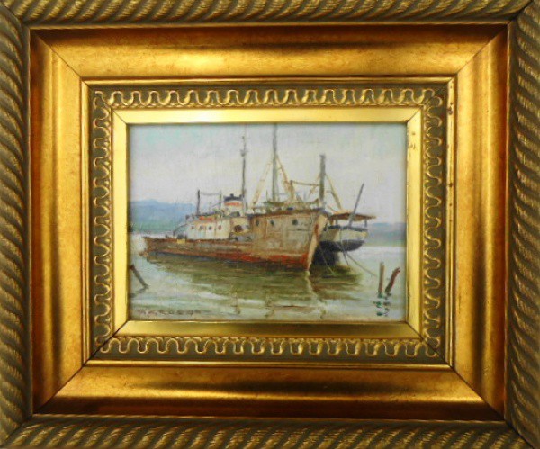 Guerino Grosso - Rara obra da década de 50 - "Marinha"" - Óleo sobre tela, assinado no c