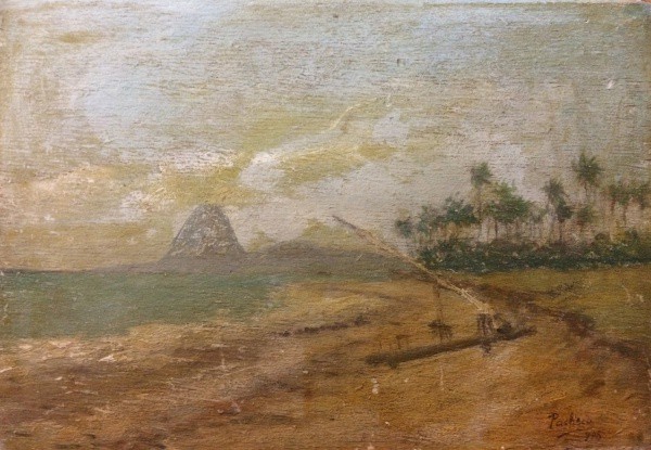 AM011, J. PACHECO, óleo sobre madeira, representando marinha, medindo 29 x 20 cm. Sem moldura.