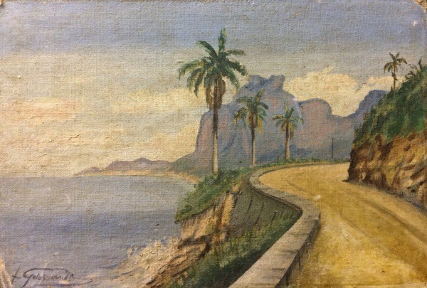 AM011, H. GOLDSMITH, óleo sobre tela colada em cartão, representando marinha, medindo 25 x 17 cm. Se