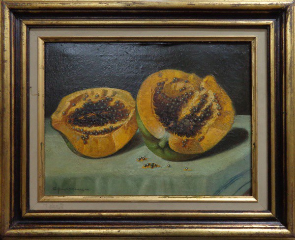 AM000, CLODOMIRO AMAZONAS, óleo sobre tela, representando natureza morta, medindo 39 x 29 cm.