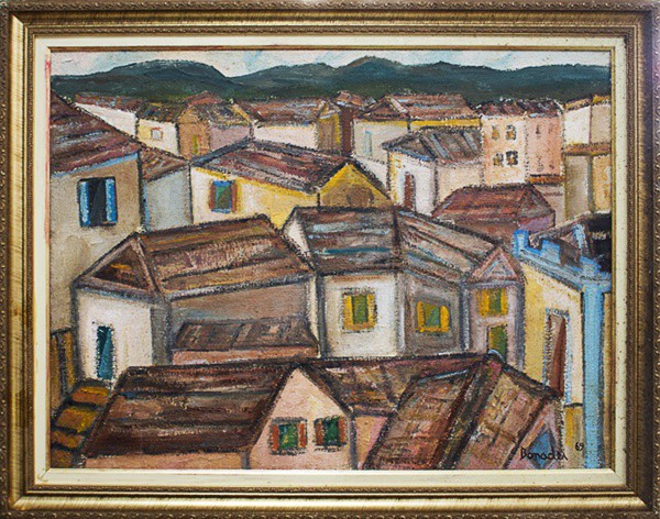 Aldo Bonadei, "Casario" - os juta - dat. 1969 - med. 60 x 80 cm