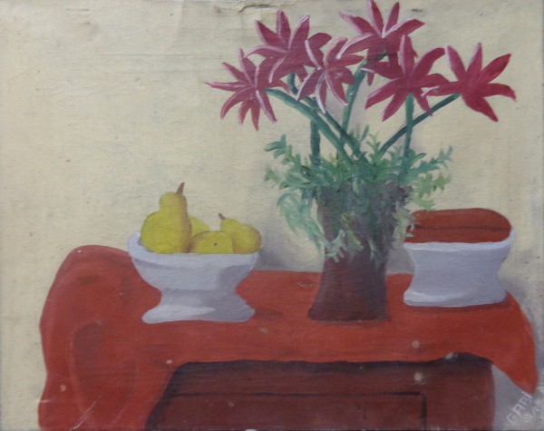 AM000, GABI, óleo sobre tela, representando vaso com flores e natureza morta, medindo 50 x 40 cm. Se