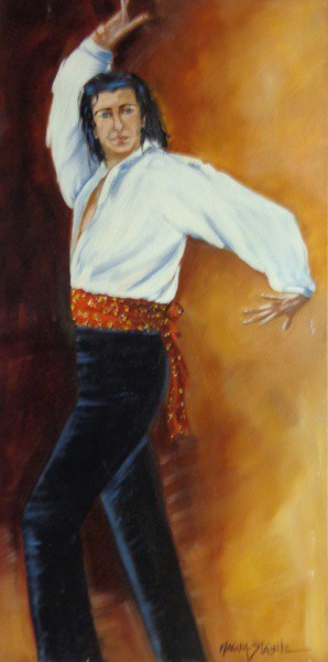AM000, MAGDA STÁBILE, óleo sobre tela, representando dançarino, medindo 30 x 60 cm. Sem moldura.