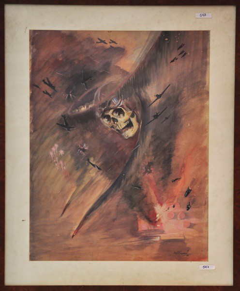 ALDO FORMONT - técnica mista, datada em 46 ( Guerra aérea ) med: 60 x 51 cm.