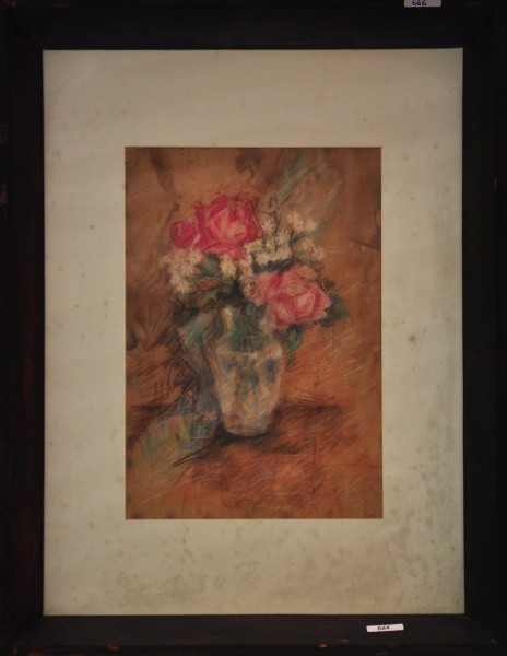 SEM ASSINATURA - técnica mista sobre papel ( Vaso de flores ) med: 63 x 54 cm.