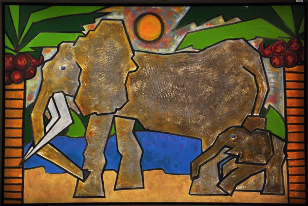 Assinatura ilegível ou siglado F.R - 80 x 120 cm - O.S.T - Elefante
