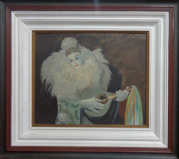 AM000, ASSINATURA ILEGÍVEL, óleo sobre tela, representando pierrot, medindo 45 x 37 cm.