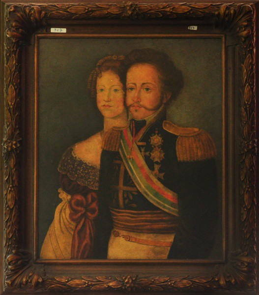 SEM ASSINATURA - Reprodução oleográfica ( Retrato de Pedro I e Leopoldina ) med: 65 x 54 cm.