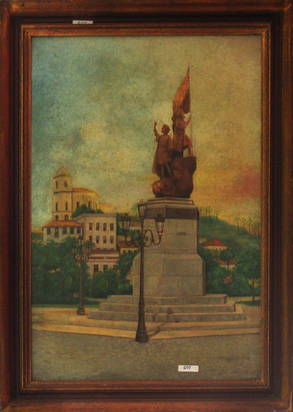 Siglado P.S. - ost ( monumento a Pedro Álvares Cabral no bairro da Glória ) med: 73 x 52 cm.