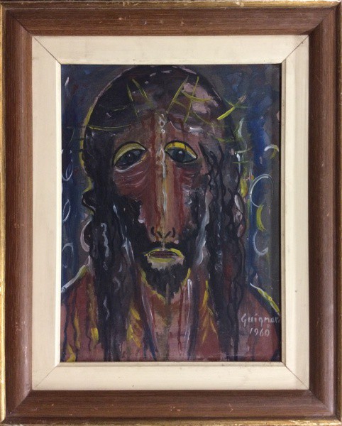 AM003, GUIGNARD, óleo sobre madeira, representando Cristo, medindo 28 x 38 cm.