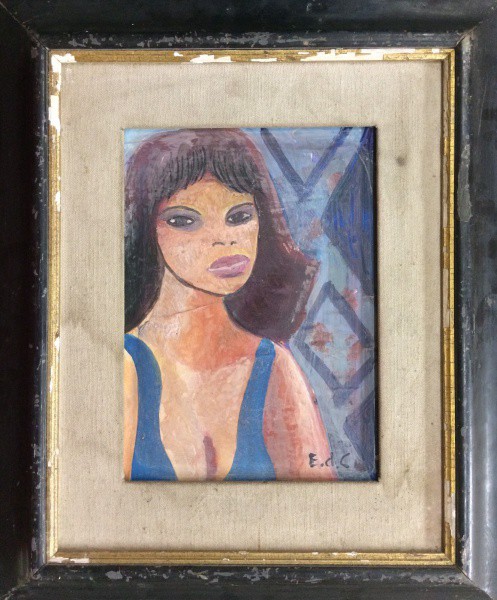 AM003, ASSINATURA ILEGÍVEL, óleo sobre placa, representando figura feminina, medindo 17 x 23 cm.