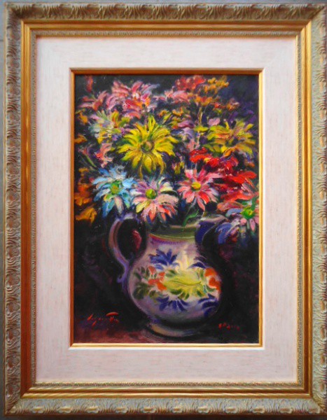 Sergio Telles - Excelente obra (Uma explosão de cores) - Óleo sobre tela - "Vaso com Flores"
