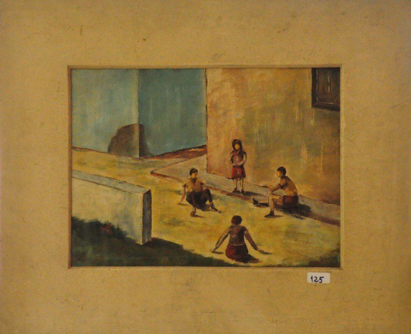 SEM ASSINATURA - óleo sobre Eucatex ( Criança Brincando ) med: 27,5 x 36 cm.