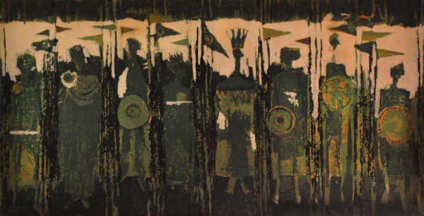SEM ASSINATURA - tecido impresso ( Abstrato ) med: 63,5 x 122 cm. Obs: Restauro na tela