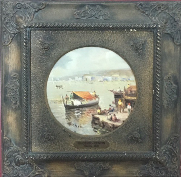 Vincenzo Cencin, "Marinha" - óleo sobre tela colado em madeira - med.  17 cm
