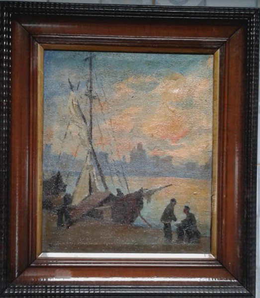 RENZOGORI- Barco de pescadores, OST med. 43 x 37 cm. ACID. Bela pintura do mestre, com moldura