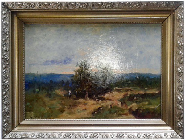 SILVÉRIO, Carlos. Assinado no CIE. Óleo sobre madeira. Medida total 50cmx48cm..